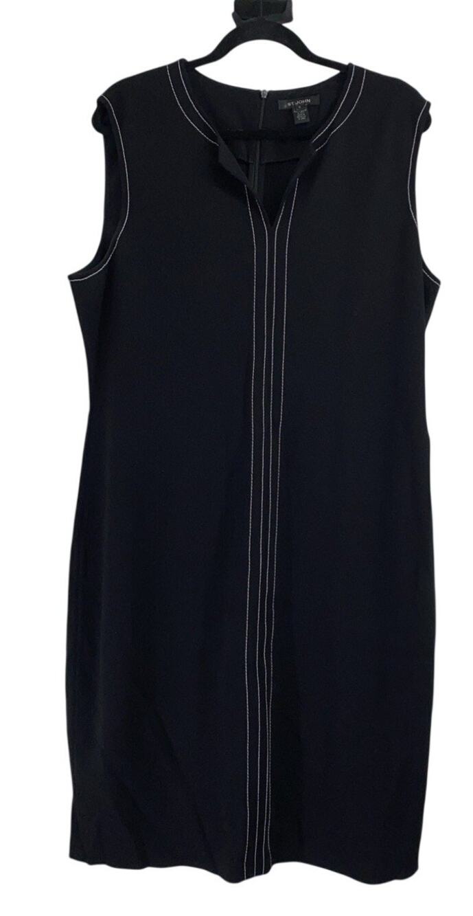 St John Knit Classic Black Wool Blend Shift Short Dress Size 16